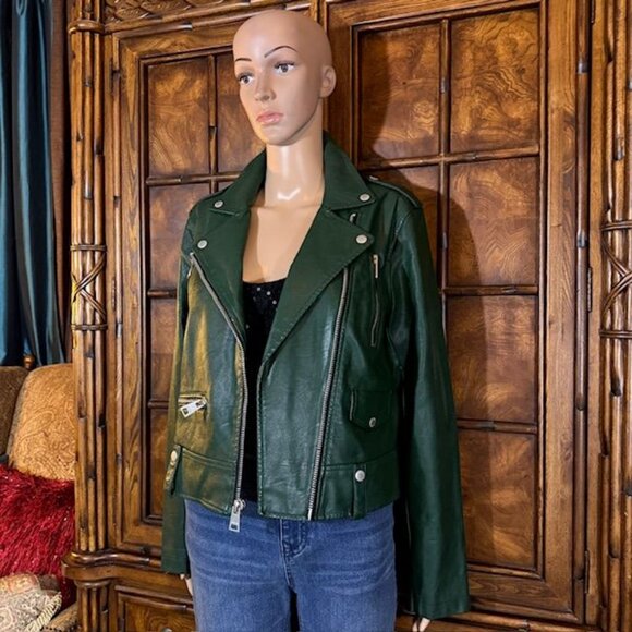Levi Strauss & Co. Dark Green Stretch Faux Leather Motorcycle Jacket - Picture 2 of 14